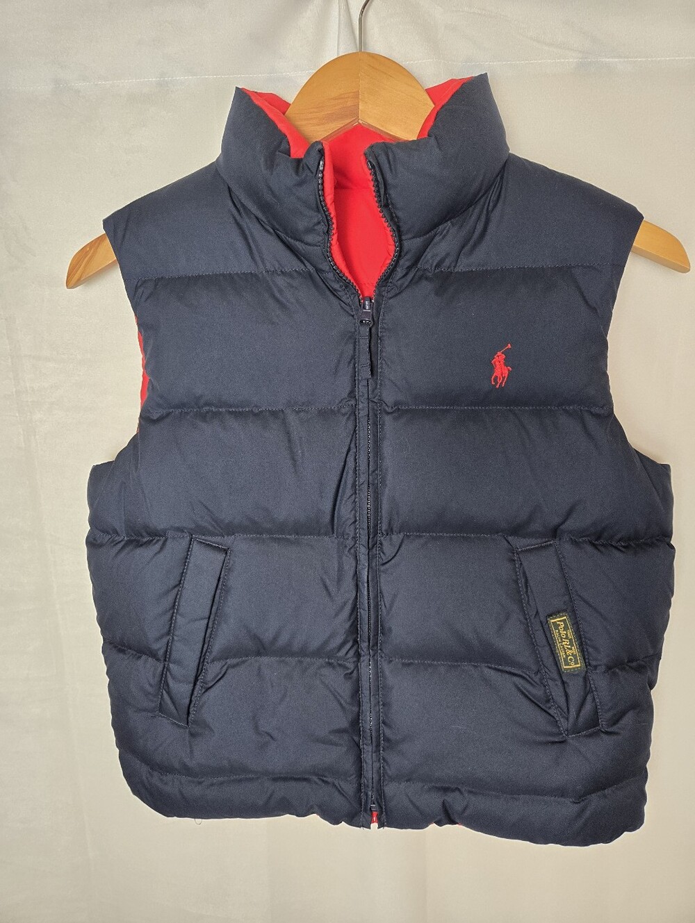 Polo Ralph Lauren Boys Medium 10/12 Down Puffer Vest Reversible Navy/Red Pony